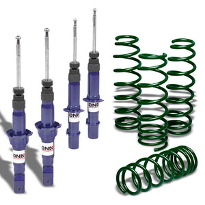 DNA Blue Gas Shock Absorber+Green 1.75" Lowering Spring For Honda 92-95 Civic