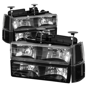 Black Housing Headlight+Bumper Light/Clear Corner For GMC 94-00 C10 C/K-Series 8-Lighting-BuildFastCar