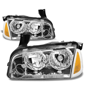 Chrome Headlight+Amber Side Corner Parking Signal Light For Dodge 06-10 Charger-Lighting-BuildFastCar
