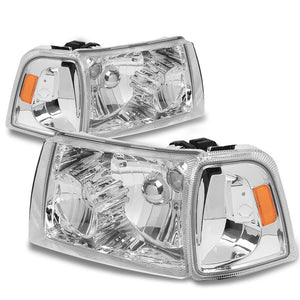 Chrome Housing Headlamp+Amber Corner Signal Light For Ford 04-11 Ranger L4/V6-Lighting-BuildFastCar