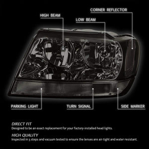 Chrome Housing Smoke Lens Reflector Headlight For Jeep 99-04 Grand Cherokee WJ-Lighting-BuildFastCar