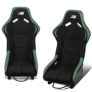 J2 J2-RS-001-GN Fixed Position Bucket Racing Seat w/Slider Black/Green J2-RS-001-GN