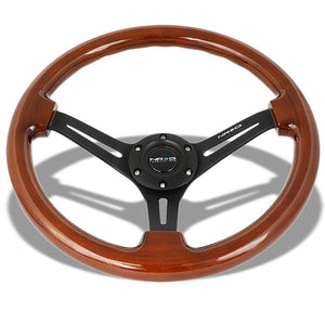 NRG RST-018BR-BK Brown Wood/BlackSlit Holes 3 Spoke Steering Wheel+Horn Button-Interior-BuildFastCar
