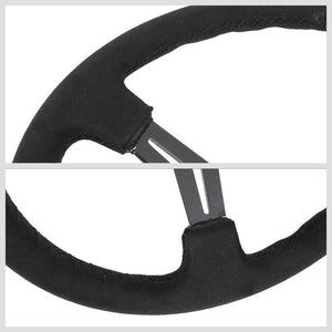 NRG RST-018SA Black Suede/Slit Holes 3 Spoke Steering Wheel+Horn Button-Interior-BuildFastCar