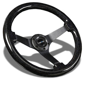 Black Wood Grain Vintage 350mm 3" Deep RST-036BSB-BK NRG Steering Wheel+Horn-Interior-BuildFastCar