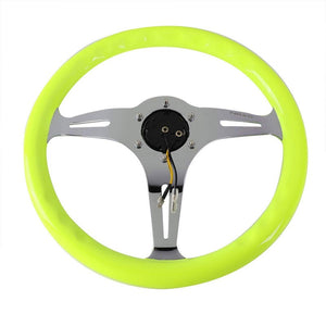 Neon Yellow Wood/Chrome Slit Holes 350mm 2" Deep ST-015CH-NYW NRG Steering Wheel-Interior-BuildFastCar