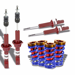 DNA Red Shock Absorbers+Red Coilover Blue Lowering Spring For 88-91 Civic/CRX