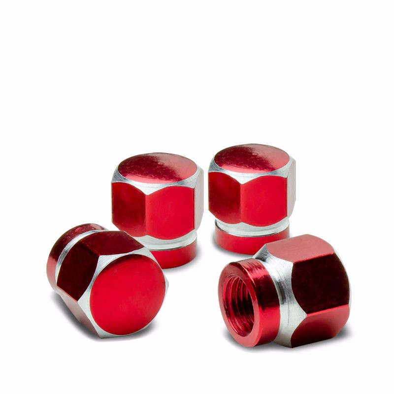 Dyno Racing Caps 4-Piece Red Aluminum Spiked Tire Valve Stem Caps - Wheel Rim Air Port Covers Valve Stem Caps Red - Foto 3